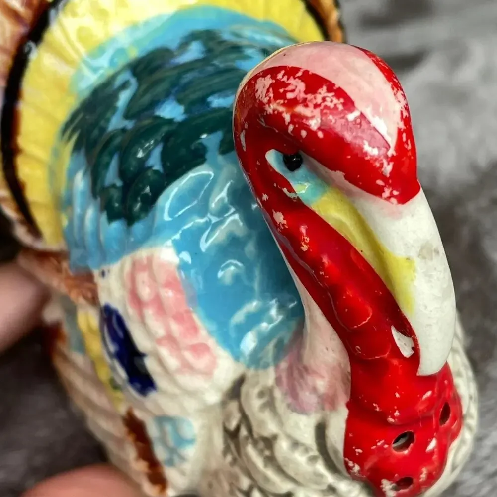 Vintage Turkey Salt & Pepper Shakers Thanksgiving Hand Painted Japan Chase READ